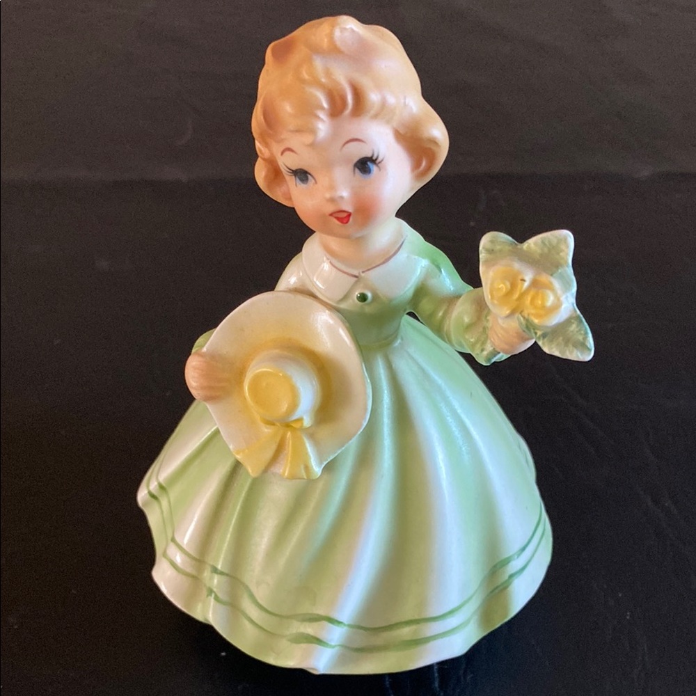 Vintage Ceramic Girl Figurine in Green Dress